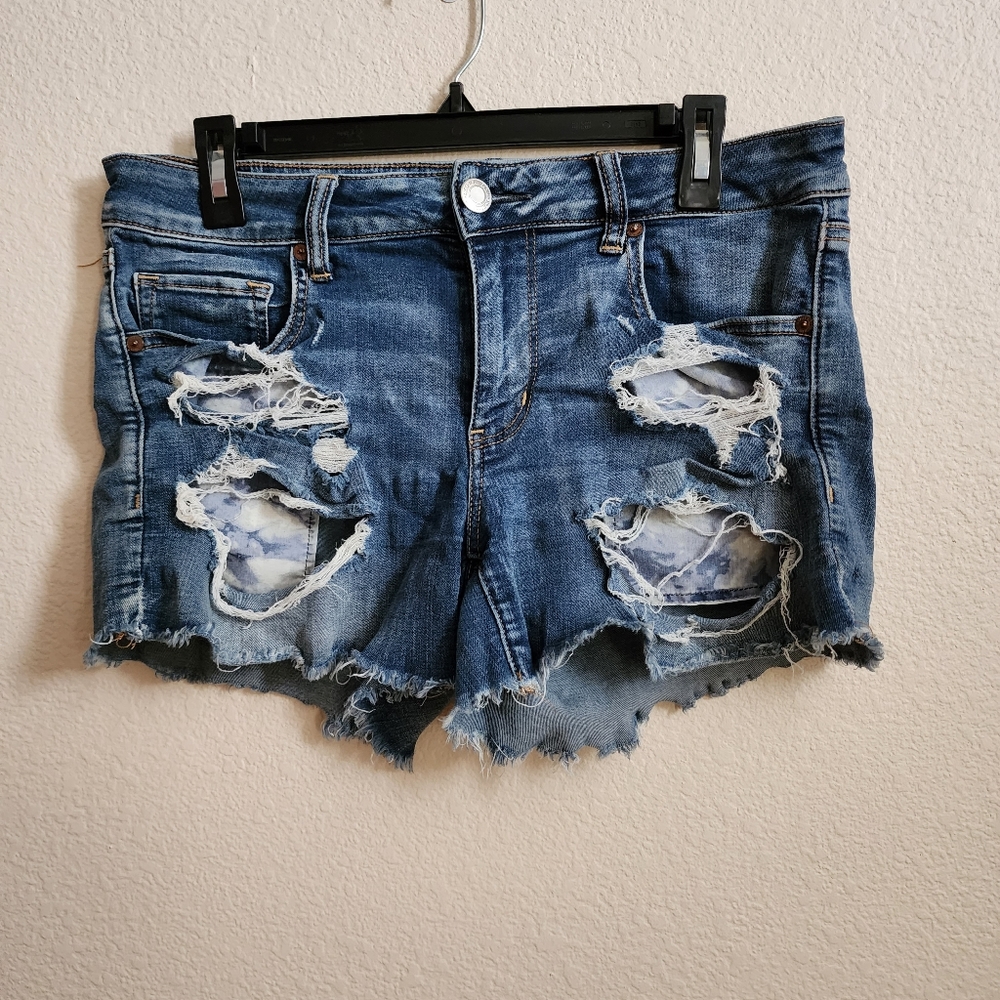 American Eagle AEO Midi Shorts Distressed Destroyed Destructed Sz 12 Stretch - Picture 1 of 6